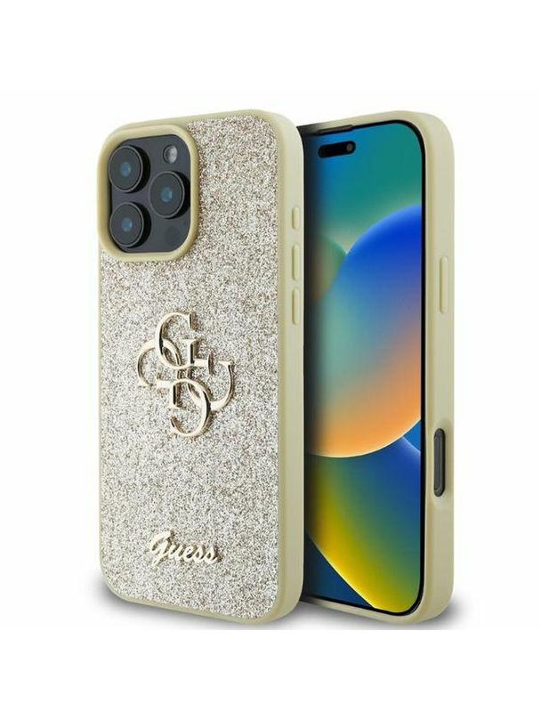 GUESS futerał do IPHONE 16 Pro Max GUHCP16XHG4SGD (Fixed Glitter Big 4G) złoty
