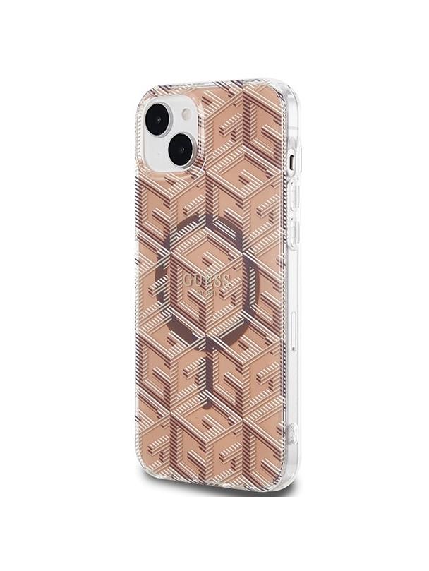 GUESS futerał do IPHONE 15 kompatybilny z MagSafe GUHMP15SHGCUSTGW (IML GCUBE) brązowy