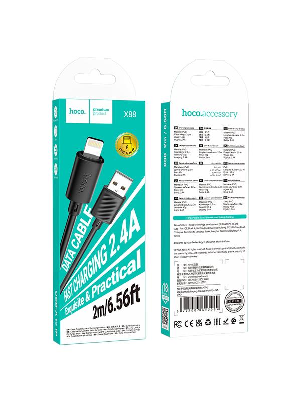 Kabel USB A do Lightning Hoco 2,4A 2 m X88 czarny
