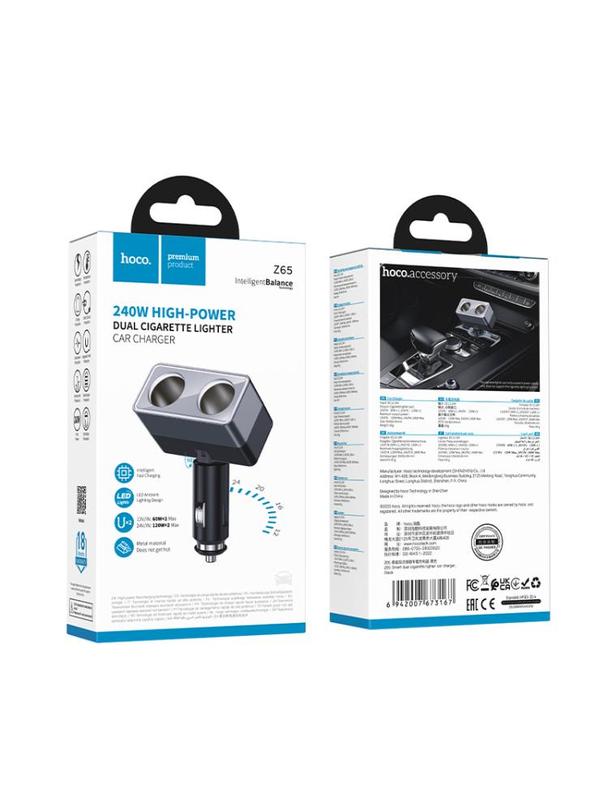 Rozdzielacz gniazda zapalniczki Hoco 2 porty max 240W/24V Z65 czarna