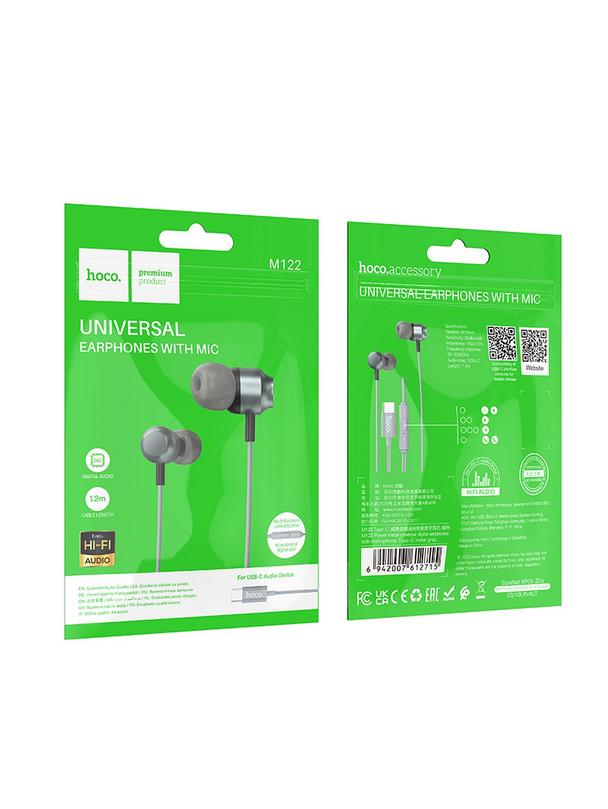EOL Słuchawki przewodowe douszne USB C Hoco M122 szare
