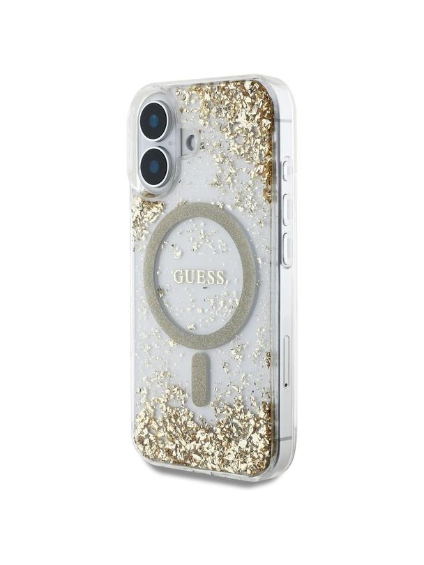 GUESS futerał do IPHONE 16 kompatybilny z MagSafe GUHMP16SRGRGED (Resin Bottom Glitter) złoty