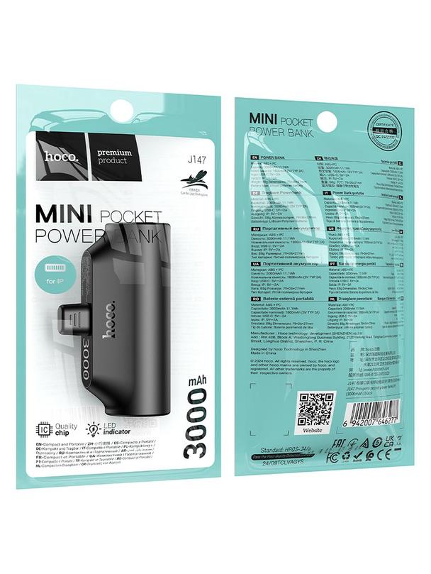 Powerbank Hoco 3000 mAh z wbudowanym złączem Lightning J147 czarny