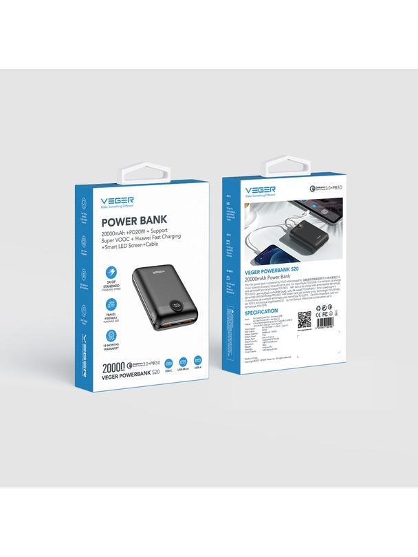 Powerbank Veger S20 (W2053) PD QC3.0 2A 22,5W 20000 mAh czarny