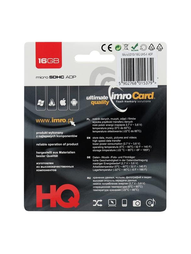 IMRO karta pamięci microSD 16GB 100MB/s class 10 UHS I z adapterem SD