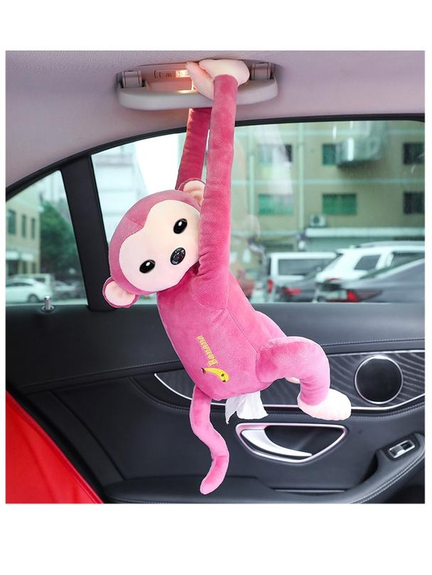 Pojemnik na chusteczki w kształcie małpy zawieszany różowy