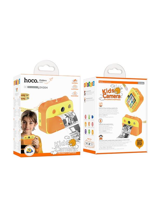 Aparat cyfrowy dla dzieci z drukarką i funkcją selfie Hoco 2,4" DV204 żółty