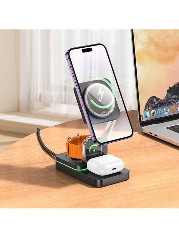 Ładowarka indukcyjna Hoco 3w1 15W zgodna z MagSafe CQ10 czarna