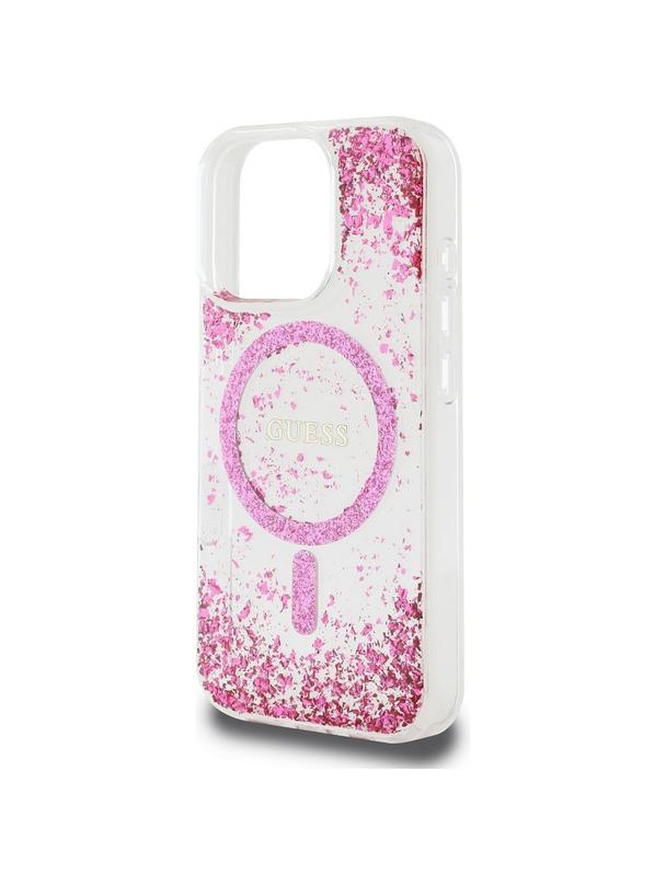 GUESS futerał do IPHONE 16 Pro kompatybilny z MagSafe GUHMP16LRGRGEP (Resin Bottom Glitter) różowy