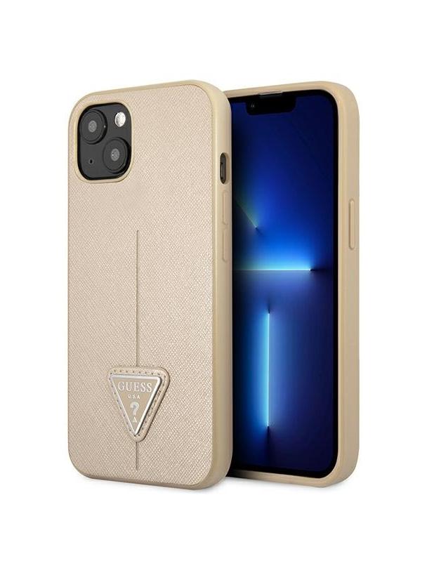 GUESS futerał do IPHONE 13 / 14 / 15 GUHCP14SPSATLE (SaffianoTriangle Logo) beżowy