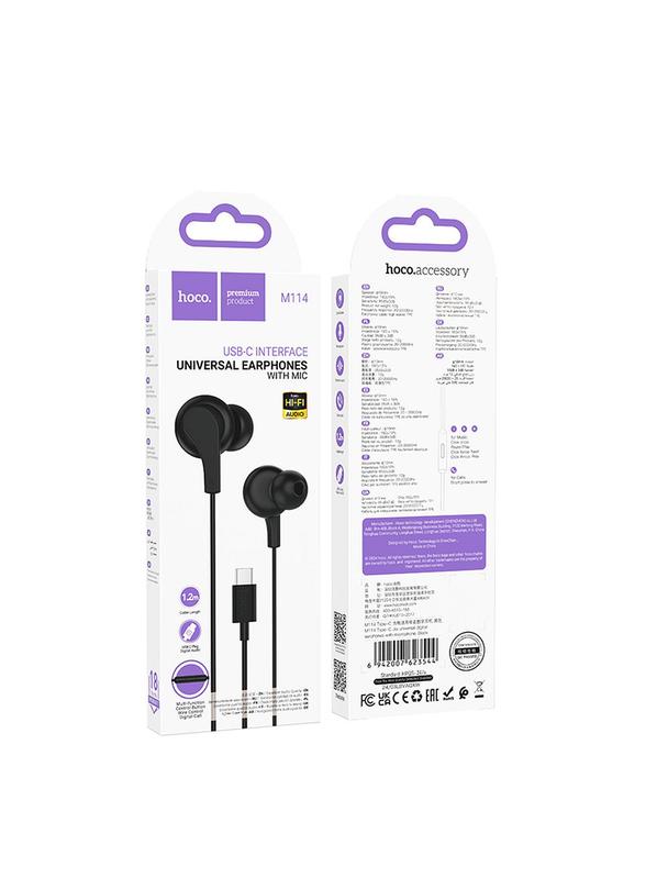 Słuchawki przewodowe douszne USB C Hoco M114 czarne