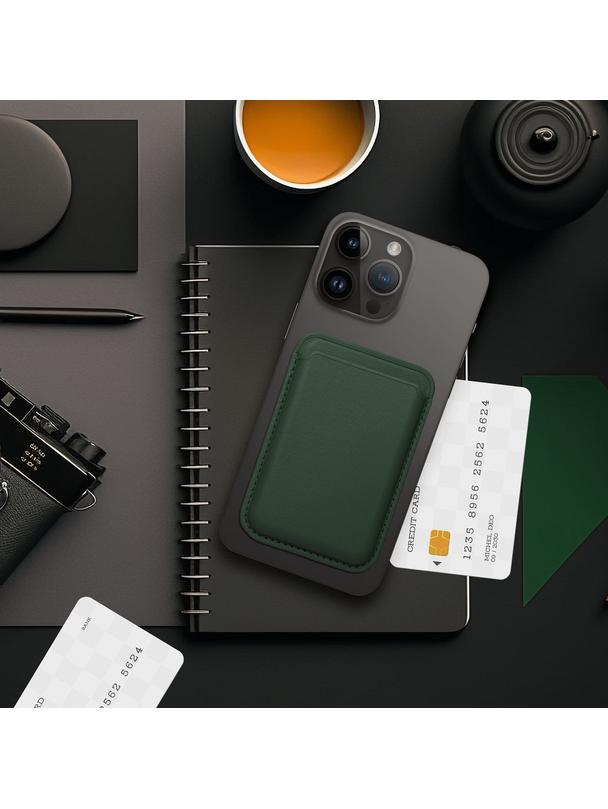 Portfel magnetyczny na karty LEATHER MAG WALLET kompatybilny z MagSafe  ciemny zielony