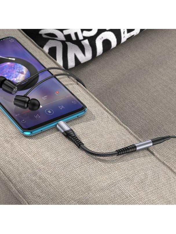 Adapter AUX Jack 3,5 mm do USB C Hoco LS33 szary