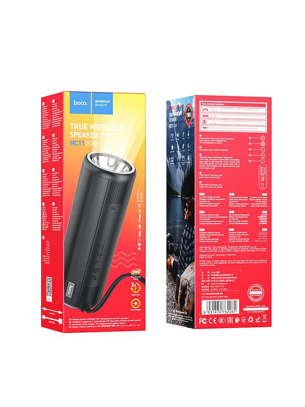 Głośnik bluetooth z latarką 2 x 15W 2h Hoco HC11 czarny