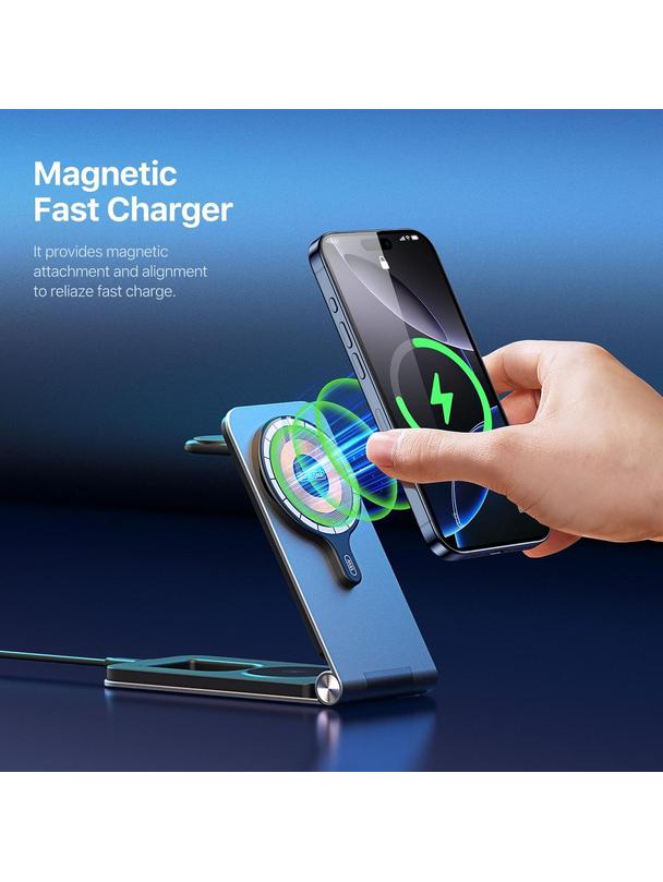 DUZZONA W22 - aluminiowa ładowarka indukcyjna, składana 3w1, kompatybilna z MagSafe 15W czarna