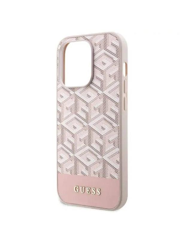 GUESS futerał do IPHONE 14 Pro kompatybilny z MagSafe GUHMP14LHGCFSEP (CUBE Stripes) różowy