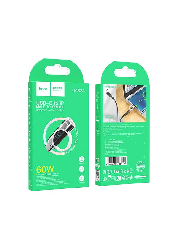 Adapter USB C do Lightning Hoco 3A 60W z wyświetlaczem UA32A srebrny