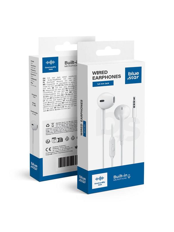 Słuchawki przewodowe douszne Jack 3,5 mm Blue Star PA-E65 1,2 m białe