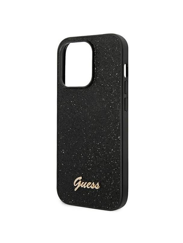 GUESS futerał do IPHONE 14 Pro GUHCP14LHGGSHK (Glitter Flakes Script Metal Logo) czarny