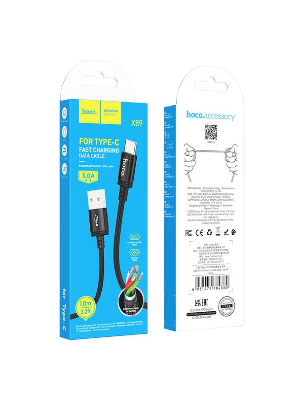 Kabel USB A do USB C Hoco 3A 1 m X89 czarny