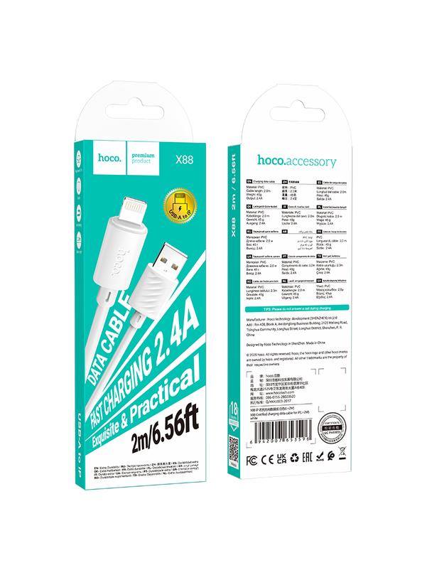 Kabel USB A do Lightning Hoco 2,4A 2 m X88 biały