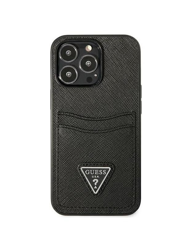 GUESS futerał do IPHONE 13 Pro GUHCP13LPSATPK (Saffiano Double Card Triangle) czarny