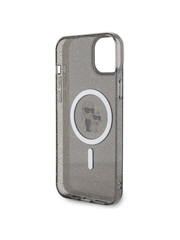 KARL LAGERFELD futerał do IPHONE 15 KLHMP15SHGKCNOK (Glitter + MAG) czarny