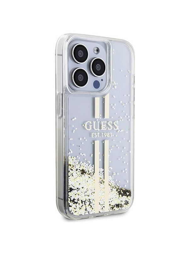 GUESS futerał do IPHONE 15 Pro Max GUHCP15XLFCSEGT (Liquid Glitter Gold Stripes) transparentny