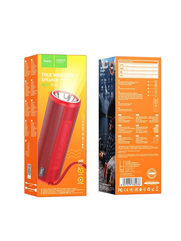 Głośnik bluetooth z latarką 2 x 15W 2h Hoco HC11 czerwony