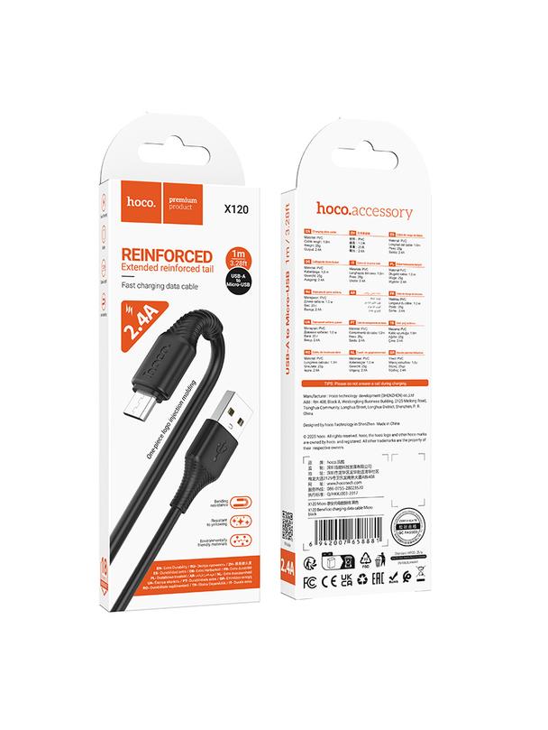 Kabel USB A do Micro USB Hoco 2,4A 1 m X120 czarny