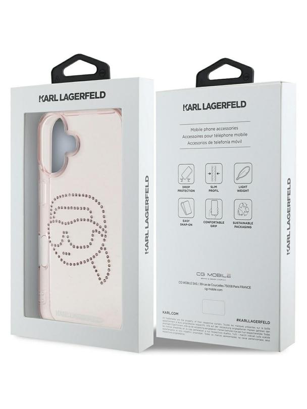 KARL LAGERFELD futerał do IPHONE 16 KLHCP16SHKHDCELP (IML Rhinestones S K Head) różowy