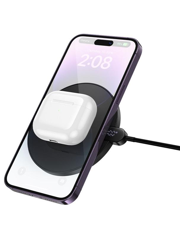 Ładowarka indukcyjna Hoco 15W z kablem USB C i wyświetlaczem CW62 czarna