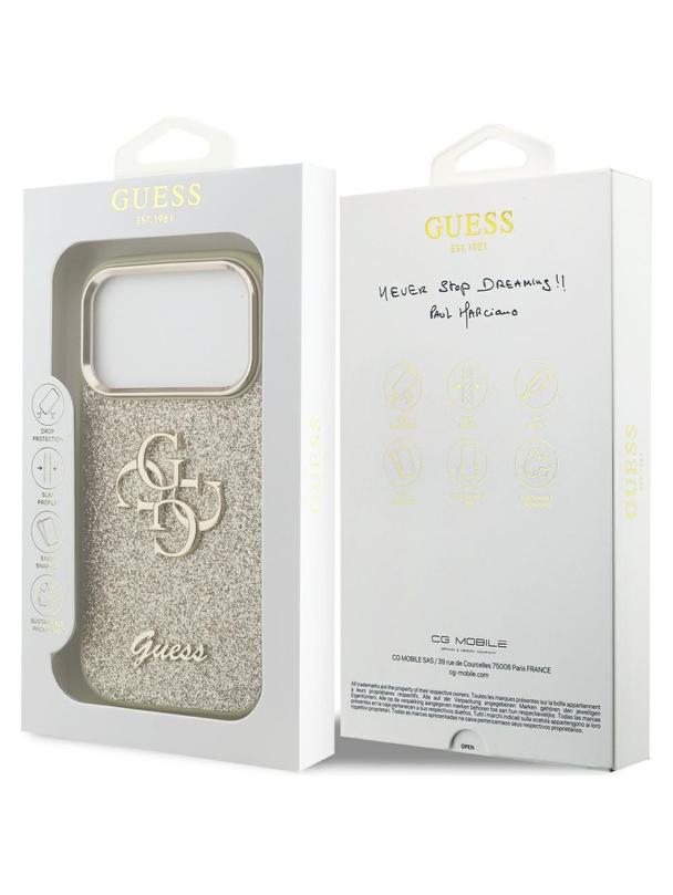 GUESS futerał do IPHONE 17 Pro GUHCP17LHG4SGCD (Fixed Glitter Big 4G Metal Frame) złoty