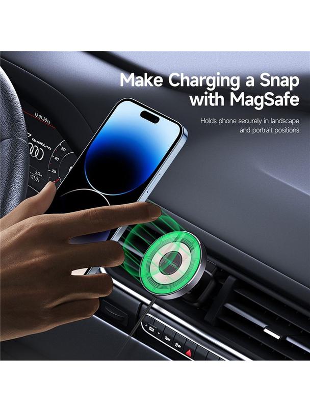 DUZZONA V2 - uchwyt samochodowy indukcyjny do kratki kompatybilny z MagSafe 15W czarny