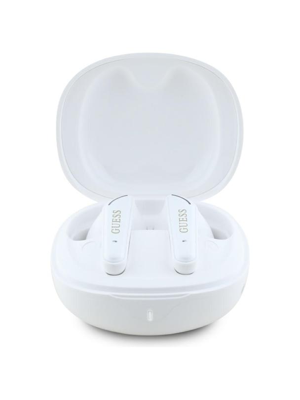 Słuchawki bezprzewodowe douszne Guess TWS Flat Classic Logo Electroplated białe