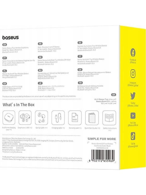 BASEUS słuchawki bezprzewodowe bluetooth TWS E19 czarne