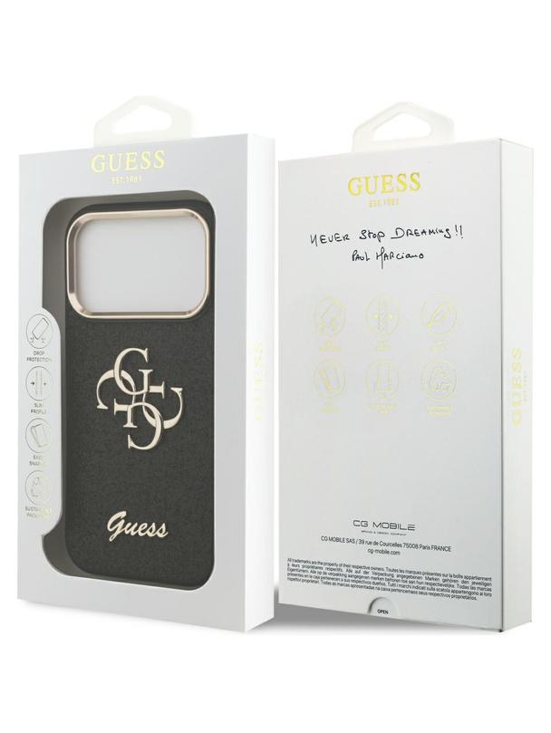 GUESS futerał do IPHONE 17 Pro GUHCP17LHG4SGCK (Fixed Glitter Big 4G Metal Frame) czarny