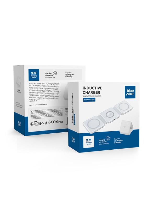 Ładowarka indukcyjna Blue Star 3w1 15W Flex Charge zgodna z MagSafe biała