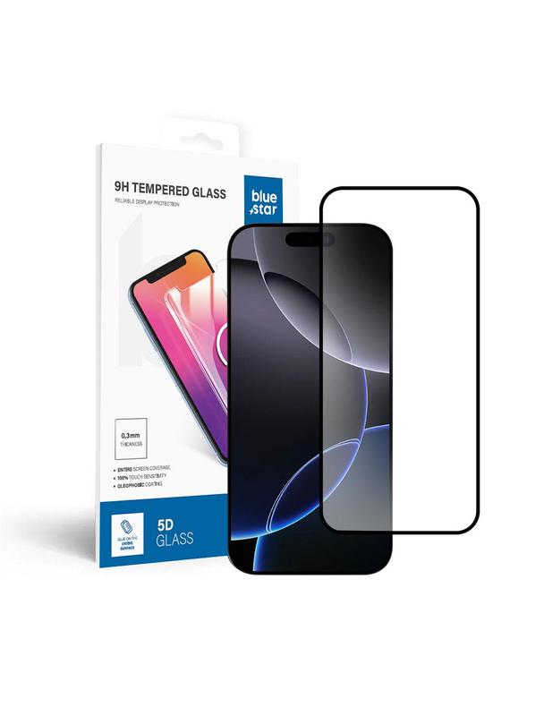 Szkło hartowane do iPhone 16 PRO MAX / 17 PRO MAX (full glue) Blue Star 5D czarne