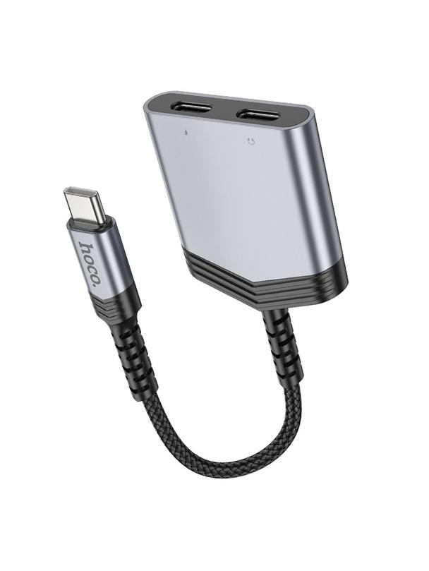 Adapter AUX 2w1 USB C do 2 x USB C Hoco 27W LS40 szary