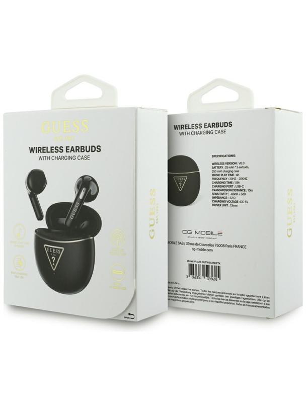 Słuchawki bezprzewodowe douszne Guess TWS GUTWSA15HETK (Small Round Script Print) czarne