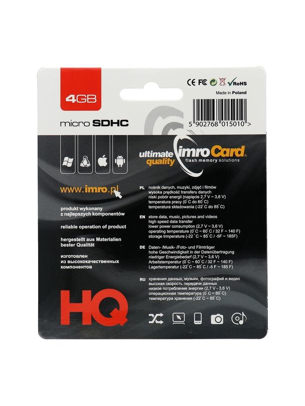 IMRO karta pamięci microSD 4GB 100MB/s class 10 UHS I z adapterem SD
