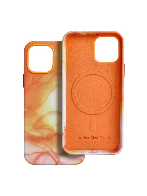 Futerał LEATHER MAG COVER kompatybilny z MagSafe do IPHONE 12 Pro orange splash