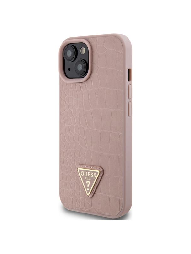 GUESS futerał do IPHONE 13 / 14 / 15 GUHCP15SPCRTHCP (Croco Triangle Metal Logo) różowy