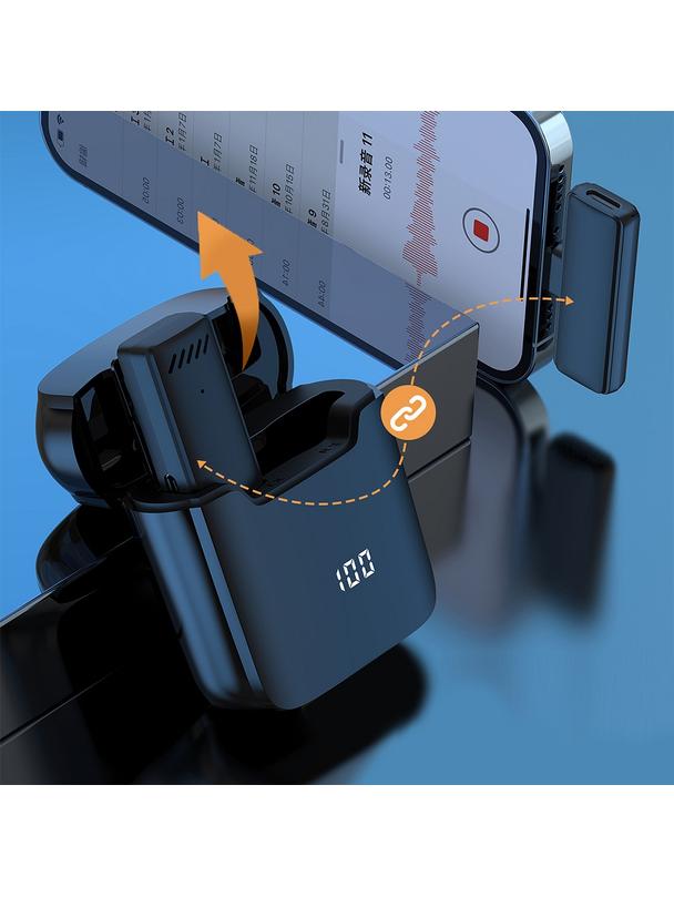 Mikrofon krawatowy bezprzewodowy Typ C z etui ładującym S11 czarny