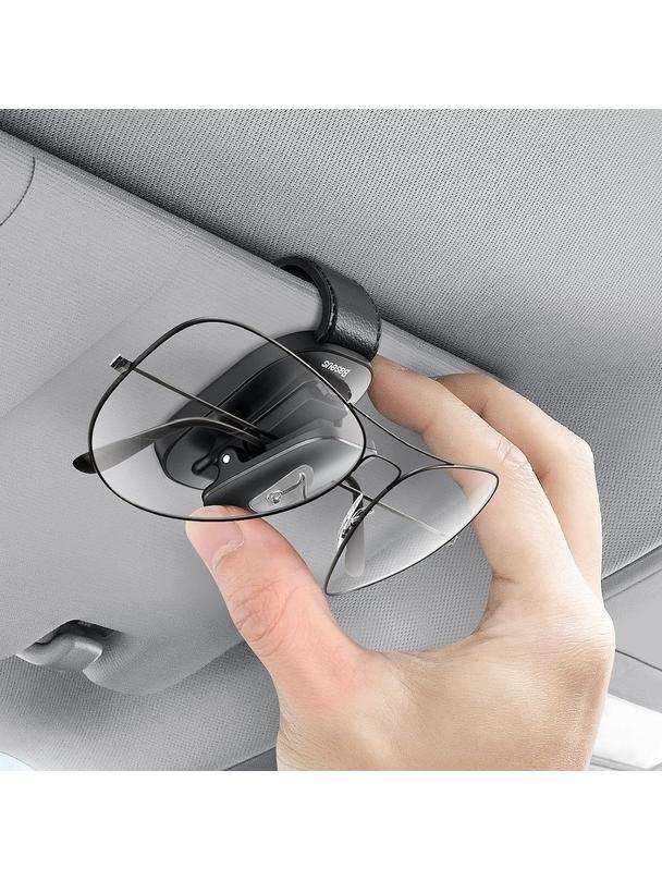 BASEUS uchwyt samochodowy na okulary klips skórzany Platinium Vehicle czarny ACYJN-B01
