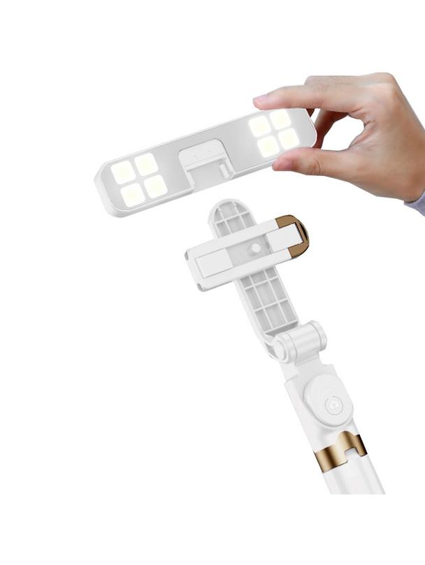 Uchwyt selfie z pilotem bezprzewodowym tripod z LED SSTR-20 biały