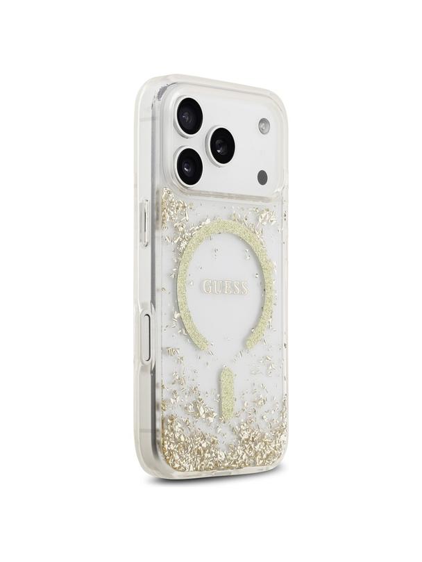 GUESS futerał do IPHONE 17 Pro kompatybilny z MagSafe GUHMP17LRGRGED (Resin Bottom Glitter) złoty