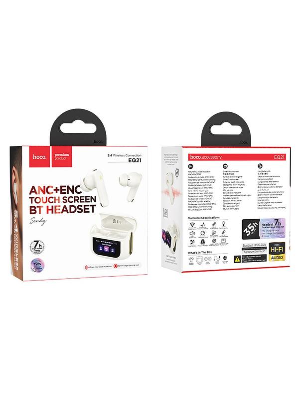 Słuchawki bezprzewodowe douszne Hoco z ekranem dotykowym TWS ANC ENC EQ21 białe