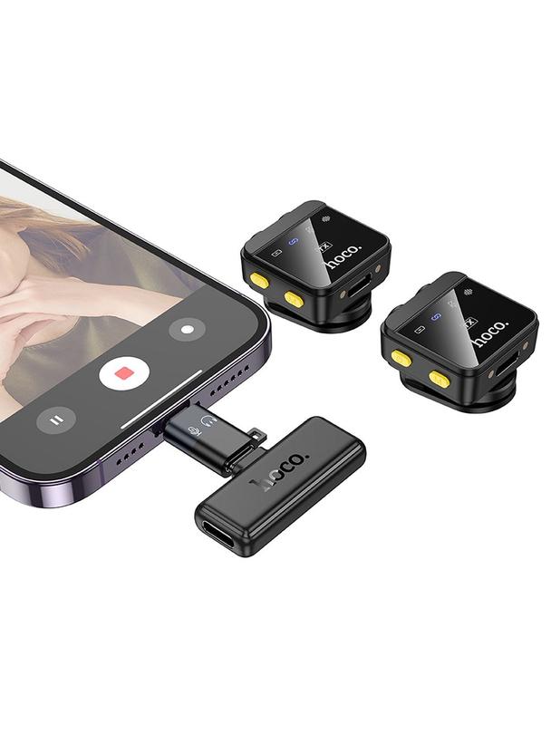 Mikrofon krawatowy bezprzewodowy Lightning / USB C Hoco 2 szt L17 czarny
